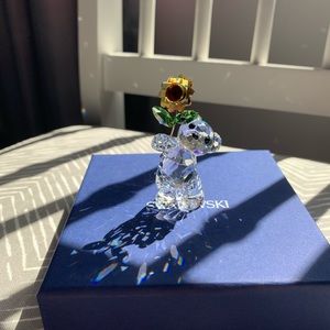 Swarovski Crystal Bear holding Sunflower Figurine